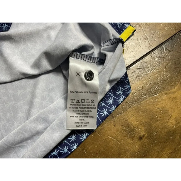 Maelreg Men's Performance Golf Polo Shirt Navy Palm Trees AOP Size Large - Picture 8 of 10